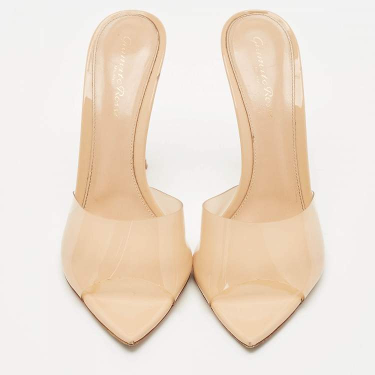 Pre Owned Gianvito Rossi Beige Patent Leather and PVC Elle Slide Sandals Size 39