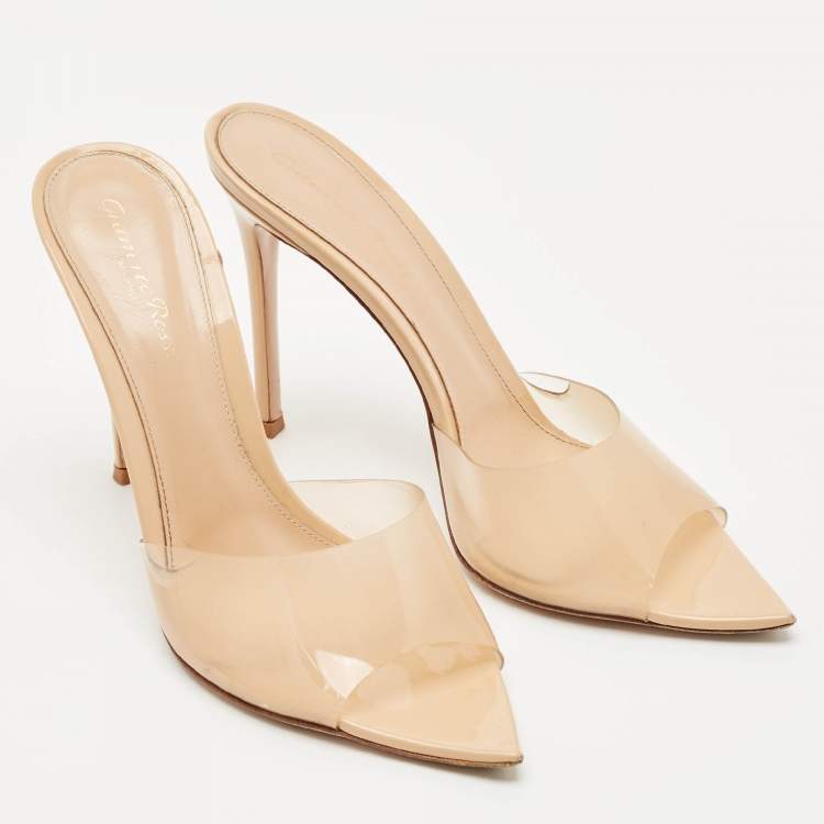Pre Owned Gianvito Rossi Beige Patent Leather and PVC Elle Slide Sandals Size 39