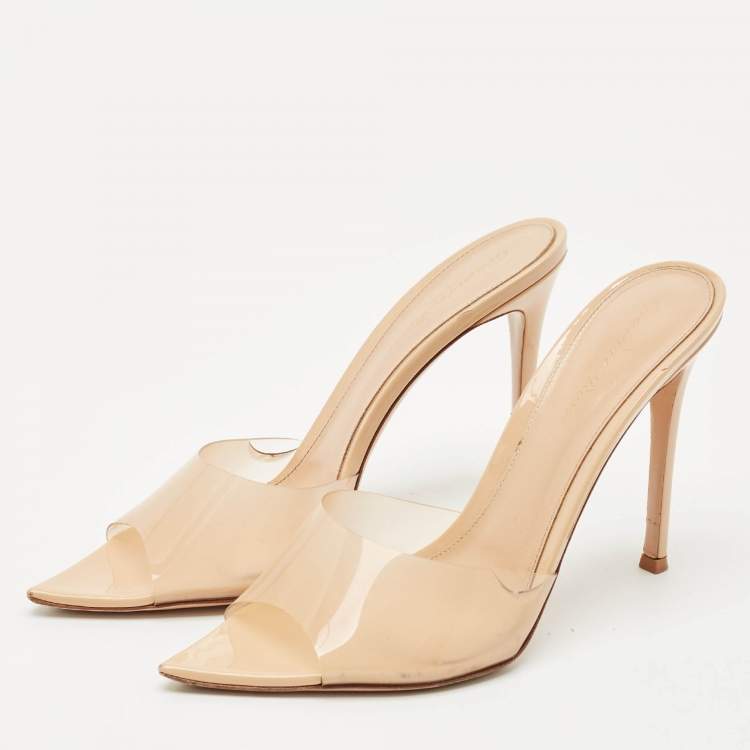Pre Owned Gianvito Rossi Beige Patent Leather and PVC Elle Slide Sandals Size 39