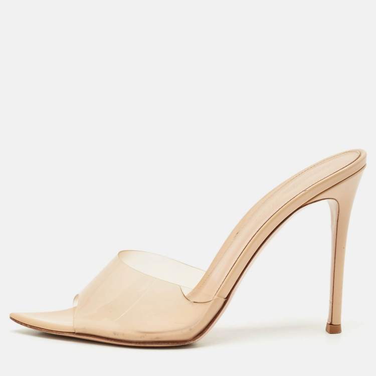 Pre Owned Gianvito Rossi Beige Patent Leather and PVC Elle Slide Sandals Size 39