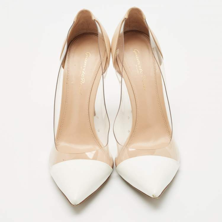 Pre Owned Gianvito Rossi Off White/Beige Leather and PVC Plexi Pumps Size 39