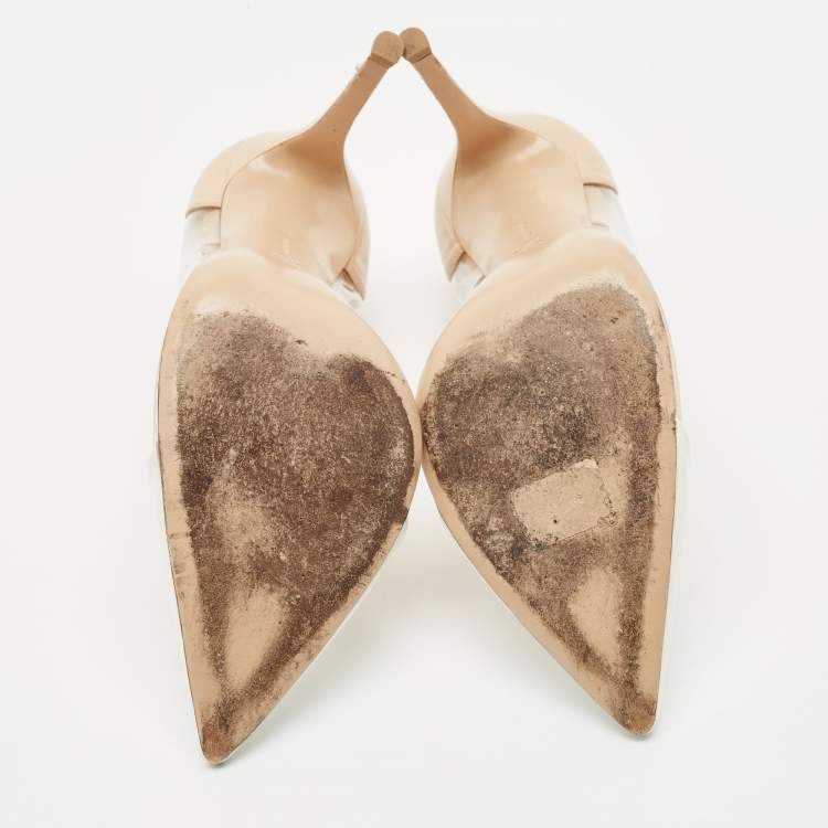 Pre Owned Gianvito Rossi Off White/Beige Leather and PVC Plexi Pumps Size 39