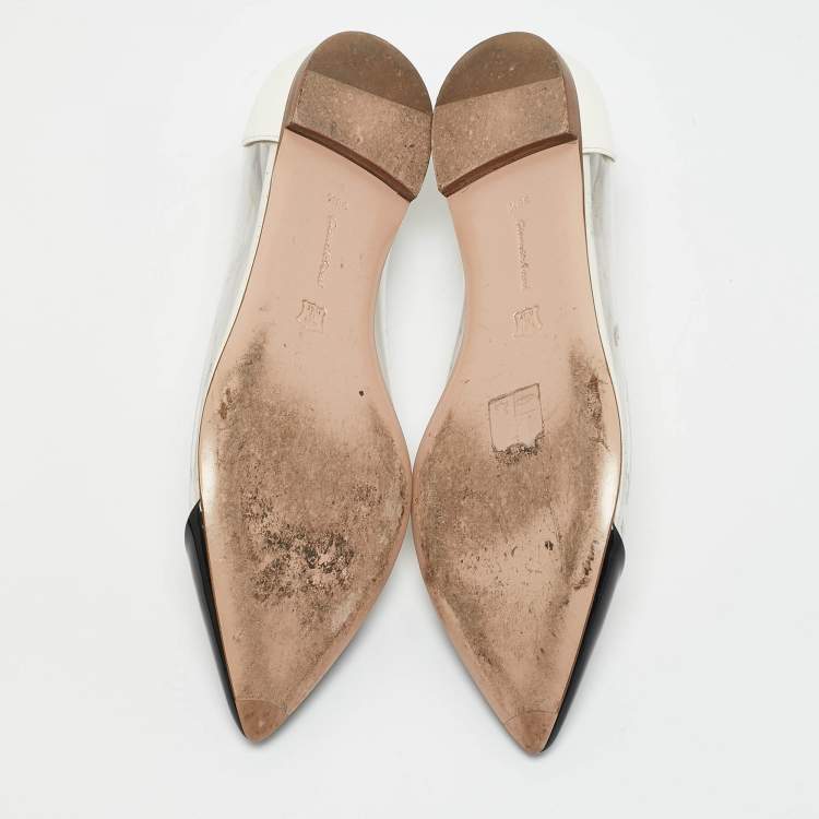 Pre Owned Gianvito Rossi White/Black Patent Leather and PVC Plexi Pointed Toe Ballet Flats Size 38.5