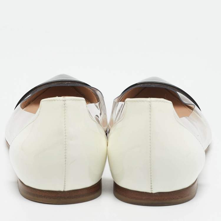 Pre Owned Gianvito Rossi White/Black Patent Leather and PVC Plexi Pointed Toe Ballet Flats Size 38.5