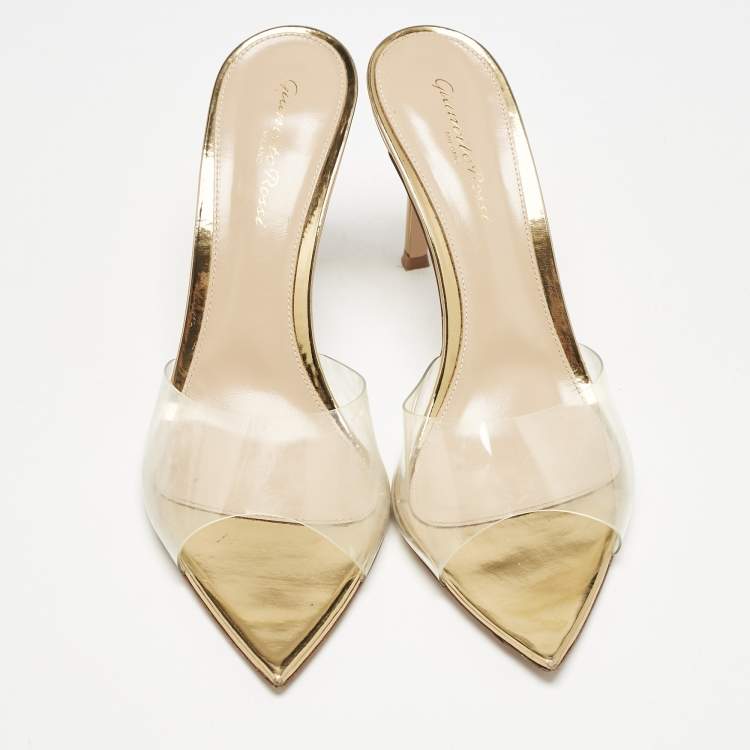 Pre Owned Gianvito Rossi Transparent PVC Elle Mules Size 38.5