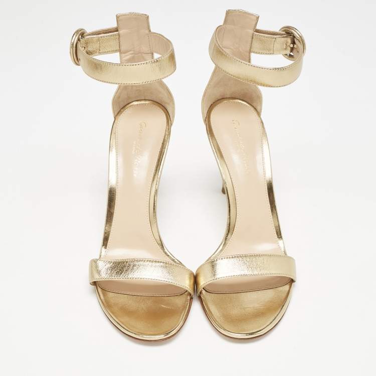 Pre Owned Gianvito Rossi Metallic Gold Leather Portofino Ankle Strap Sandals Size 39
