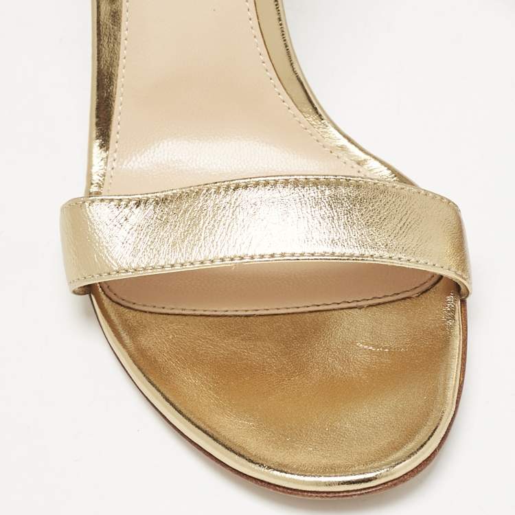 Pre Owned Gianvito Rossi Metallic Gold Leather Portofino Ankle Strap Sandals Size 39