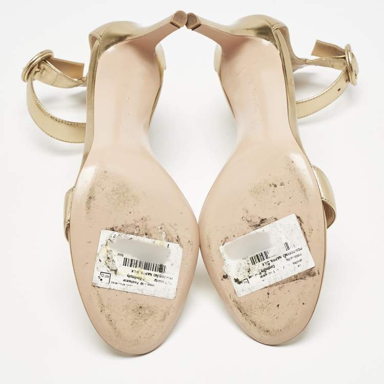 Pre Owned Gianvito Rossi Metallic Gold Leather Portofino Ankle Strap Sandals Size 39