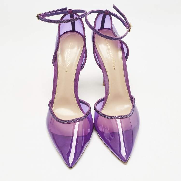 Pre Owned Gianvito Rossi Purple PVC and Crystal Embellished Suede Sabin Ankle Strap Pumps Size 39