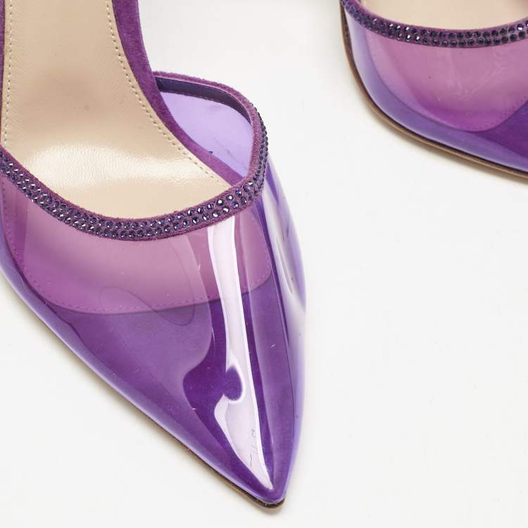 Pre Owned Gianvito Rossi Purple PVC and Crystal Embellished Suede Sabin Ankle Strap Pumps Size 39
