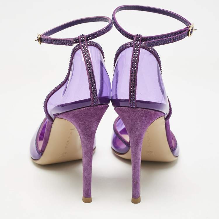 Pre Owned Gianvito Rossi Purple PVC and Crystal Embellished Suede Sabin Ankle Strap Pumps Size 39