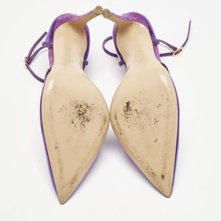 Pre Owned Gianvito Rossi Purple PVC and Crystal Embellished Suede Sabin Ankle Strap Pumps Size 39