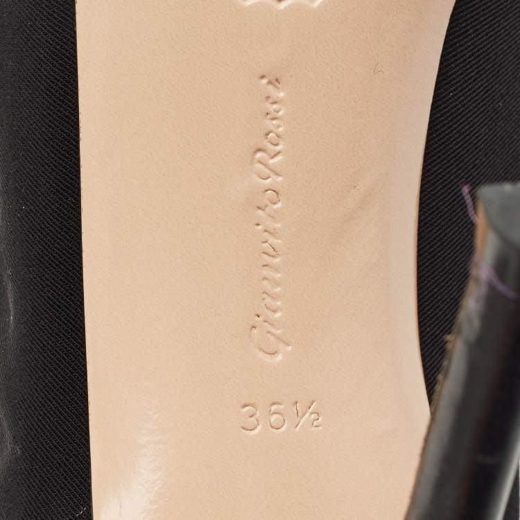 Pre Owned Gianvito Rossi Black Stretch Fabric Peep Toe Ankle Length Boots Size 36.5