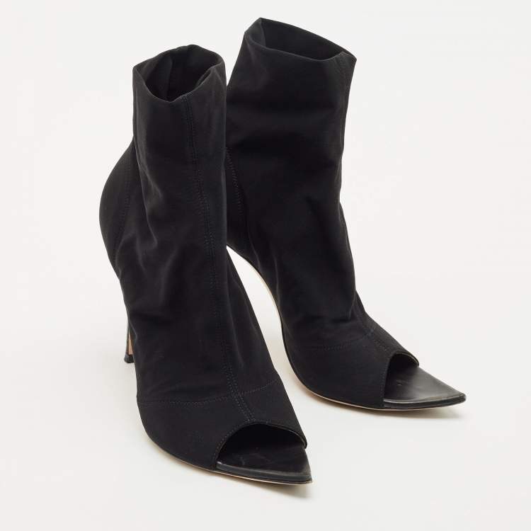 Pre Owned Gianvito Rossi Black Stretch Fabric Peep Toe Ankle Length Boots Size 36.5