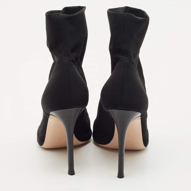 Pre Owned Gianvito Rossi Black Stretch Fabric Peep Toe Ankle Length Boots Size 36.5
