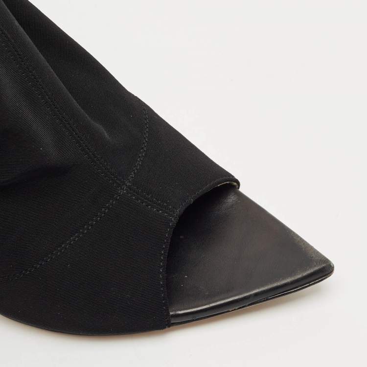 Pre Owned Gianvito Rossi Black Stretch Fabric Peep Toe Ankle Length Boots Size 36.5