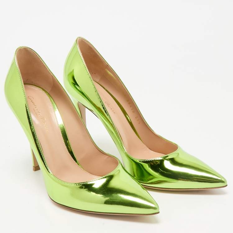 Pre Owned Gianvito Rossi Metallic Green Leather Gianvito Pumps Size 39.5