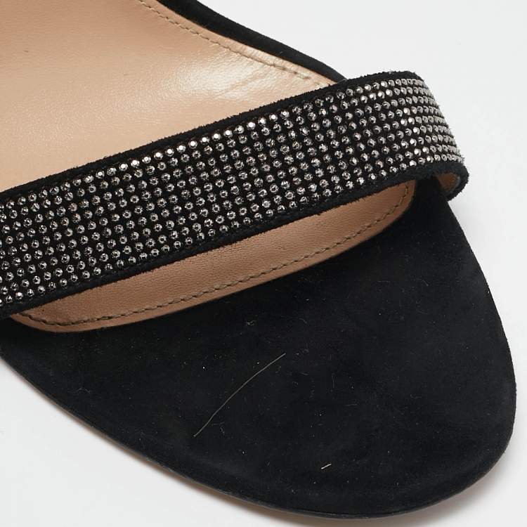 Pre Owned Gianvito Rossi Black Suede Studded Lennox Sandals Size 40