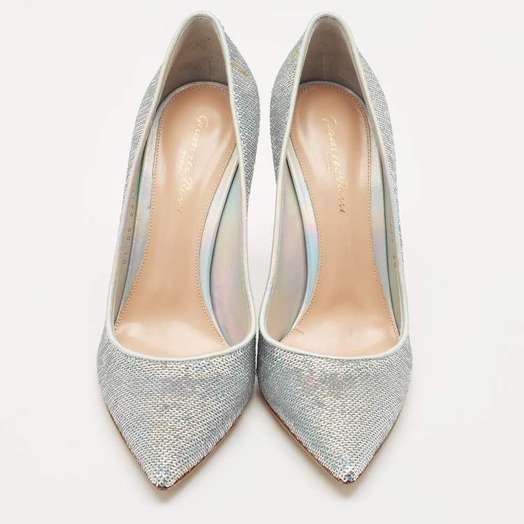 Pre Owned Gianvito Rossi Silver Sequins Gianvito Pumps Size 38