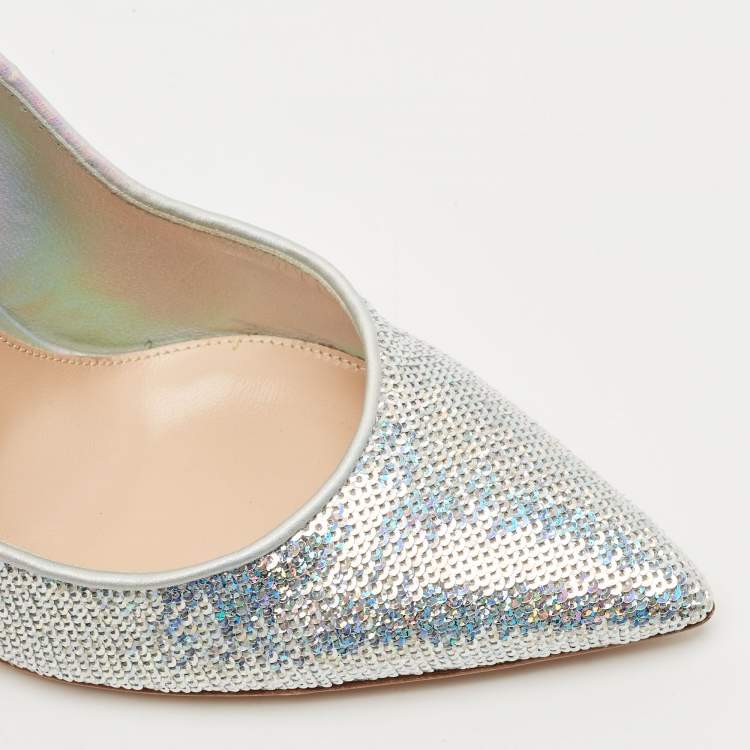 Pre Owned Gianvito Rossi Silver Sequins Gianvito Pumps Size 38