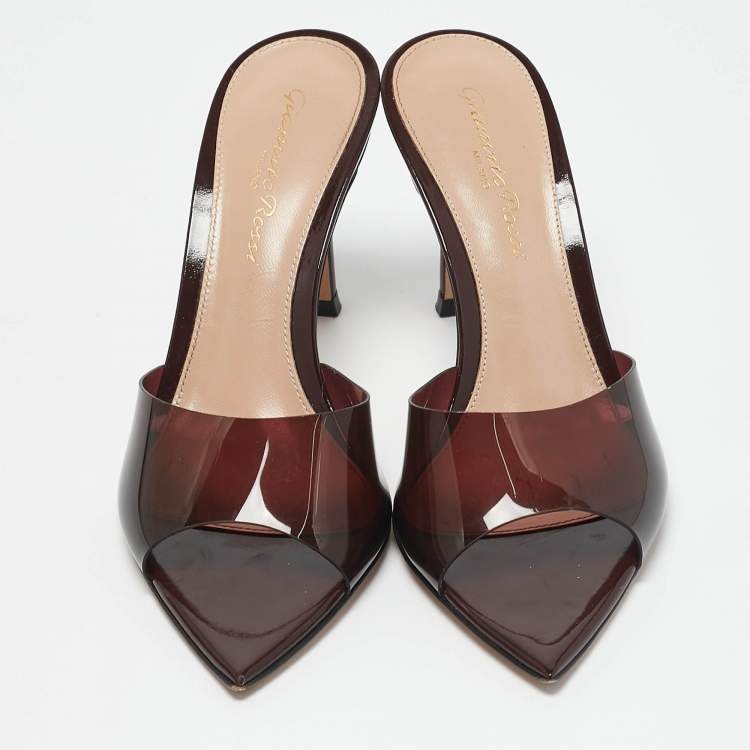 مملوكة مسبقًا Gianvito Rossi Brown PVC Elle Slide Sandals Size 34