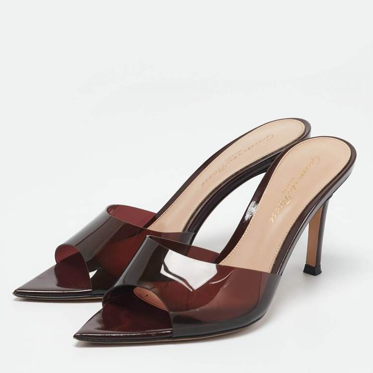 مملوكة مسبقًا Gianvito Rossi Brown PVC Elle Slide Sandals Size 34