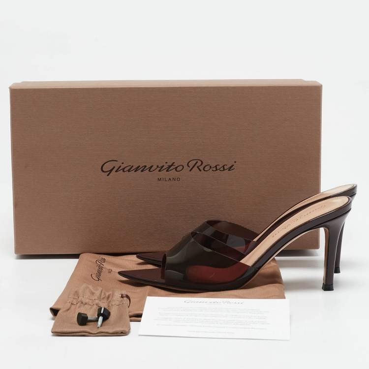 مملوكة مسبقًا Gianvito Rossi Brown PVC Elle Slide Sandals Size 34
