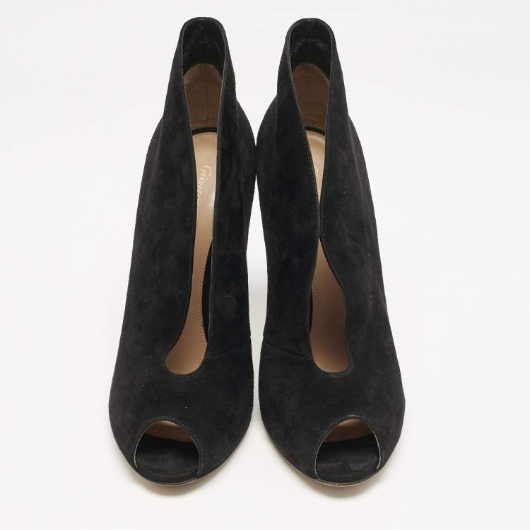 Pre Owned Gianvito Rossi Black Suede Vamp Booties Size 40