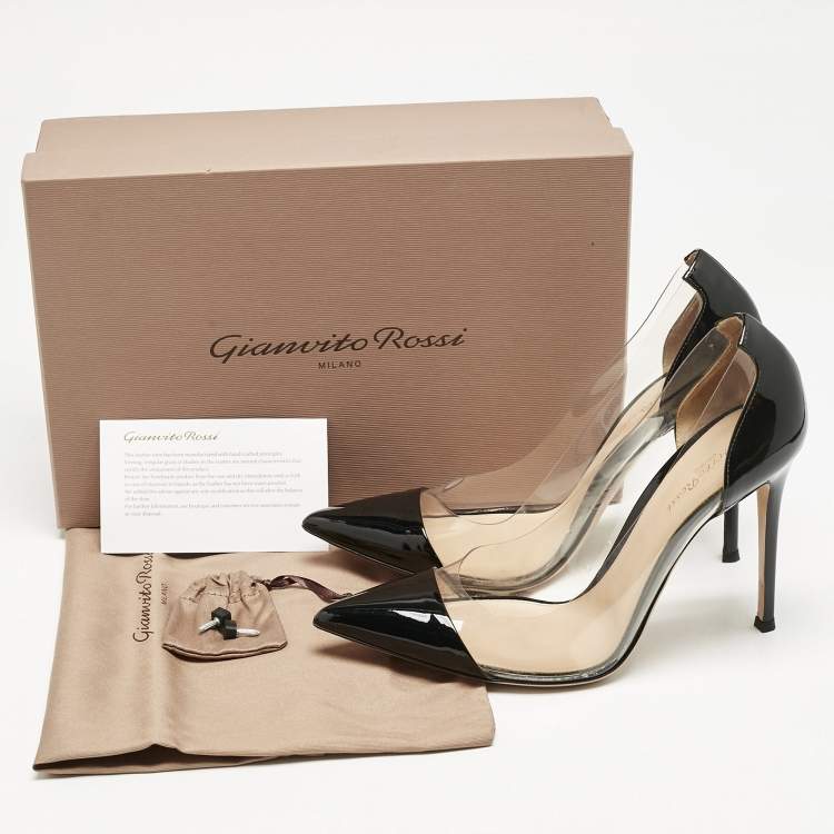 Pre Owned Gianvito Rossi Black Patent Leather and PVC Plexi Pumps Size 40