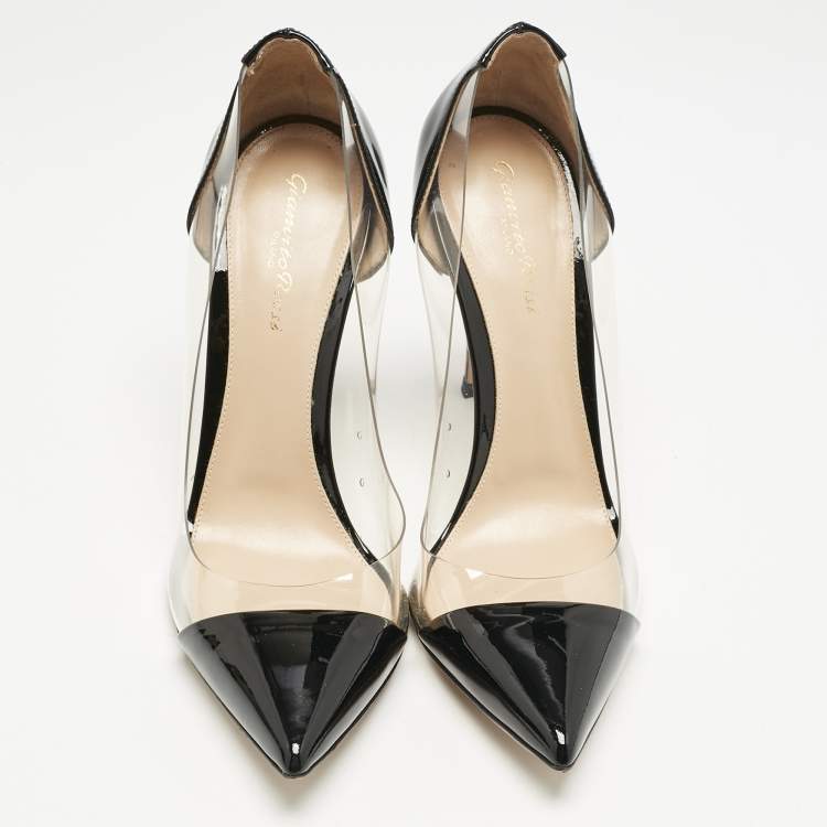 Pre Owned Gianvito Rossi Black Patent Leather and PVC Plexi Pumps Size 40