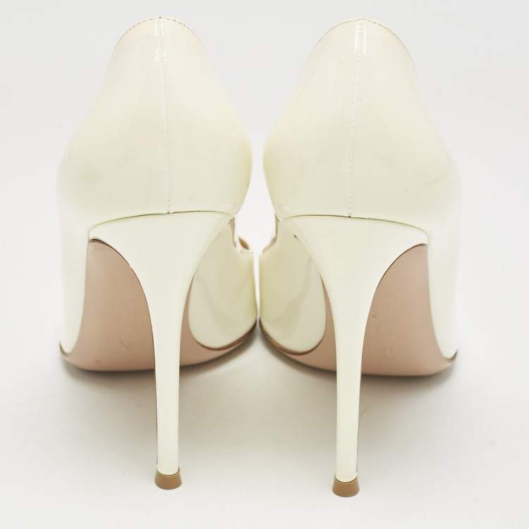 Pre Owned Gianvito Rossi Off White Patent Leather Gianvito Pumps Size 40.5