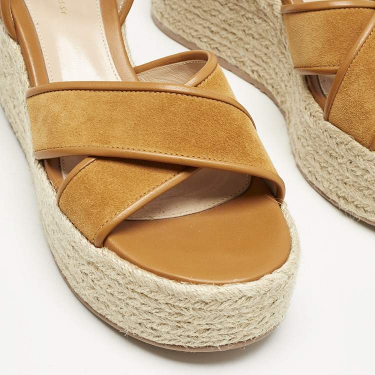 Pre Owned Gianvito Rossi Mustard Leather and Suede Sienna Espadrille Sandals Size 39