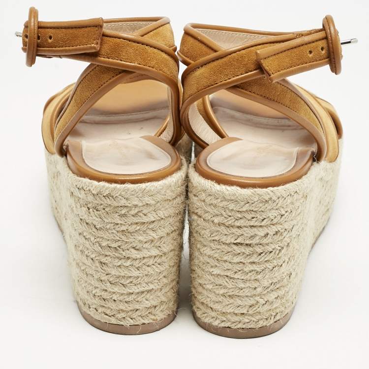 Pre Owned Gianvito Rossi Mustard Leather and Suede Sienna Espadrille Sandals Size 39