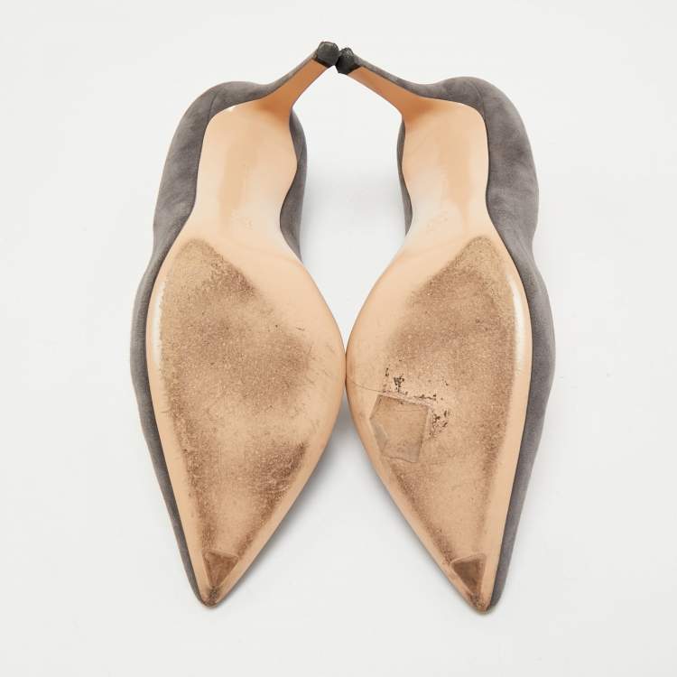 Pre Owned Gianvito Rossi Grey Suede Gianvito 85 Pointed Toe Pumps Size 38.5