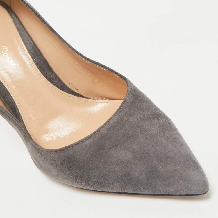 Pre Owned Gianvito Rossi Grey Suede Gianvito 85 Pointed Toe Pumps Size 38.5