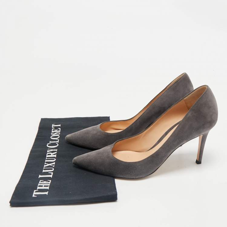 Pre Owned Gianvito Rossi Grey Suede Gianvito 85 Pointed Toe Pumps Size 38.5