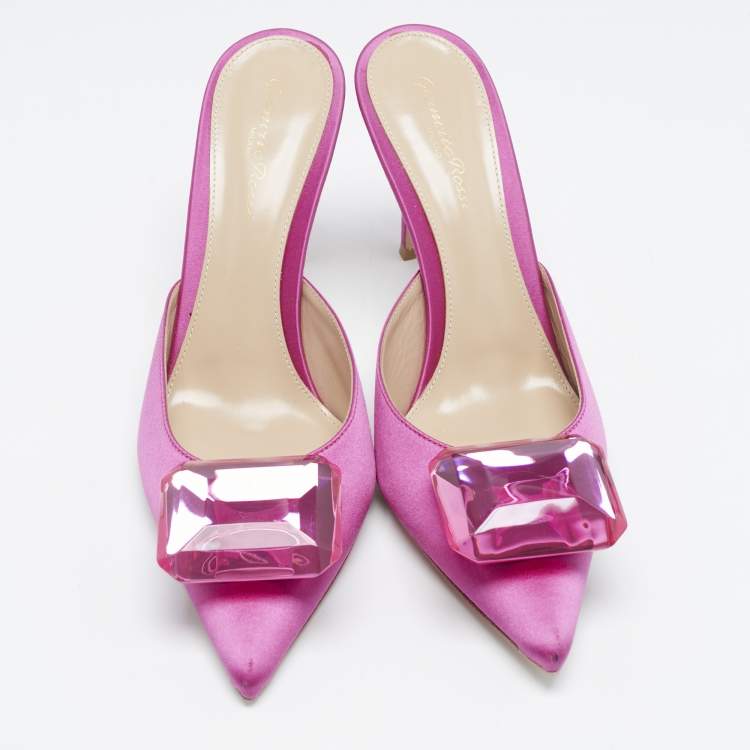 Pre Owned Gianvito Rossi Pink Satin Jaipur Heel Mules Size 39