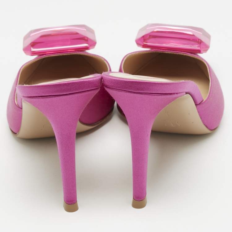 Pre Owned Gianvito Rossi Pink Satin Jaipur Heel Mules Size 39