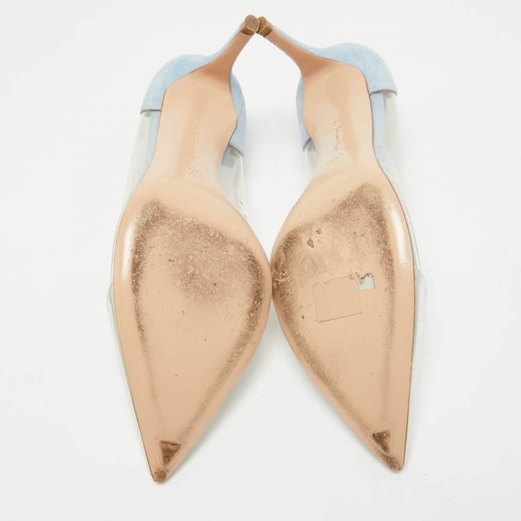 Pre Owned Gianvito Rossi Silver/Blue Leather and PVC Plexi Pumps Size 40