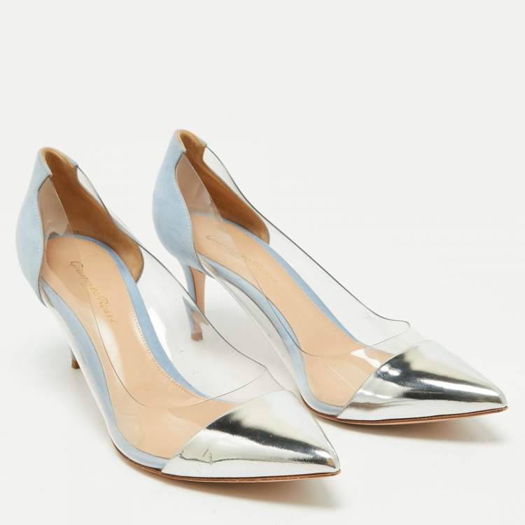 Pre Owned Gianvito Rossi Silver/Blue Leather and PVC Plexi Pumps Size 40
