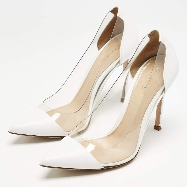 Pre Owned Gianvito Rossi White Leather and PVC Plexi Pumps Size 36