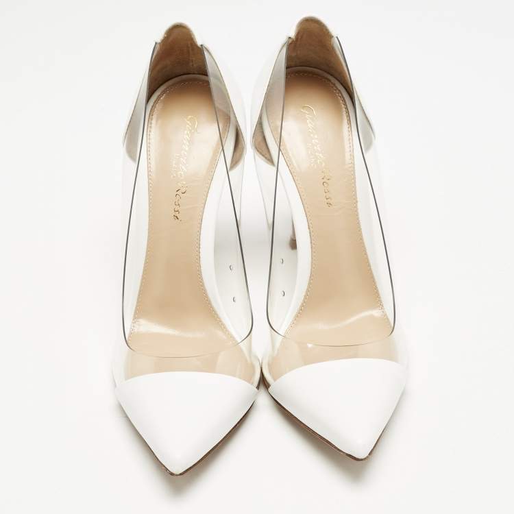 Pre Owned Gianvito Rossi White Leather and PVC Plexi Pumps Size 36
