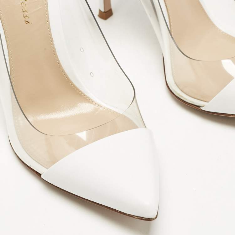 Pre Owned Gianvito Rossi White Leather and PVC Plexi Pumps Size 36