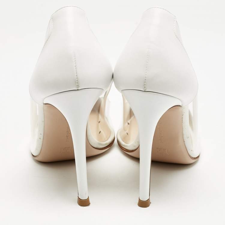 Pre Owned Gianvito Rossi White Leather and PVC Plexi Pumps Size 36
