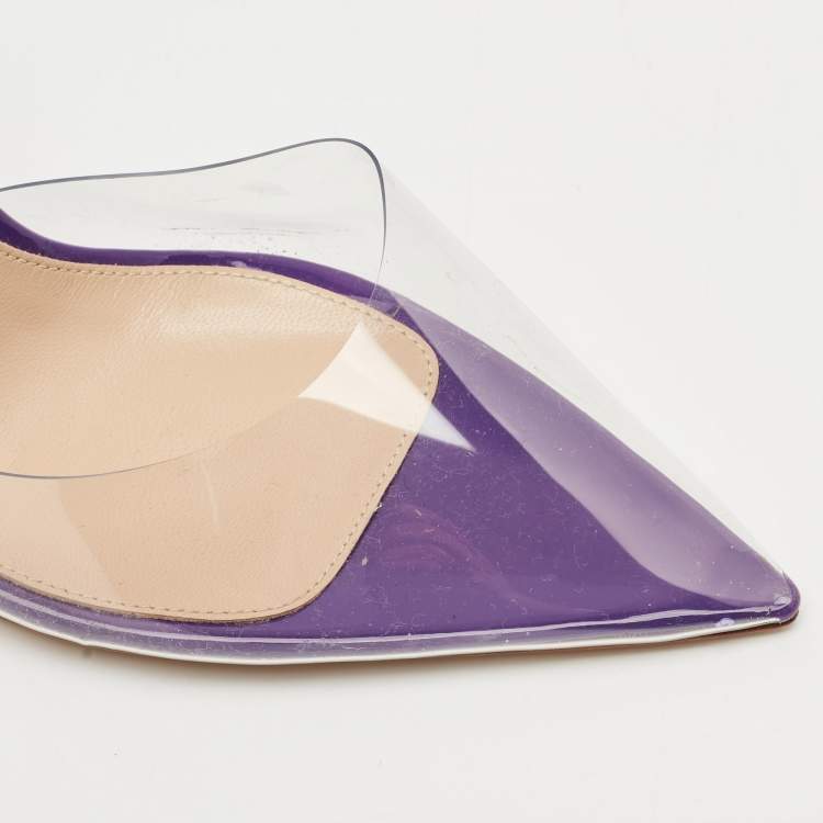 Pre Owned Gianvito Rossi Purple Patent Leather and PVC Ribbon Pumps Size 38