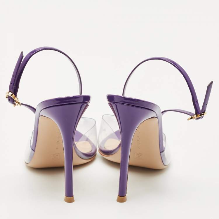 Pre Owned Gianvito Rossi Purple Patent Leather and PVC Ribbon Pumps Size 38