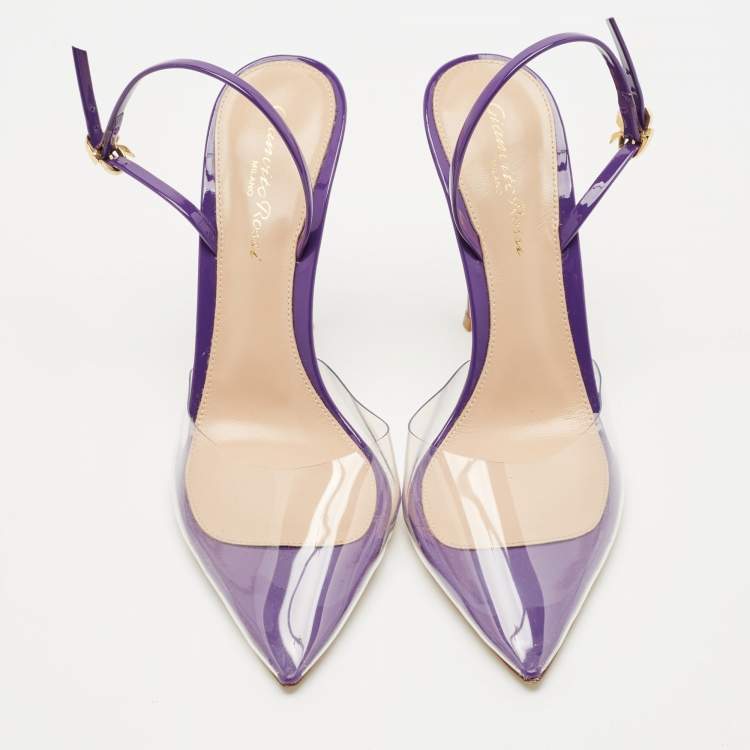 Pre Owned Gianvito Rossi Purple Patent Leather and PVC Ribbon Pumps Size 38