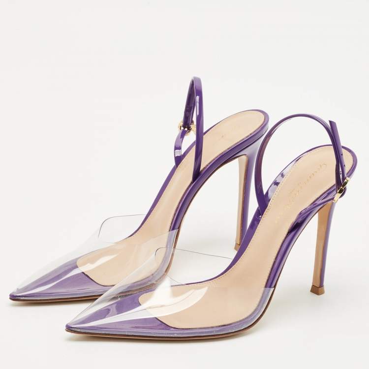 Pre Owned Gianvito Rossi Purple Patent Leather and PVC Ribbon Pumps Size 38