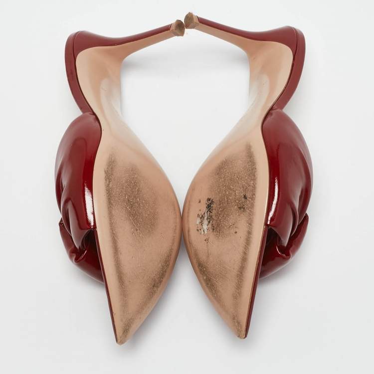 Pre Owned Gianvito Rossi Burgundy Leather Amour Mules Size 40.5