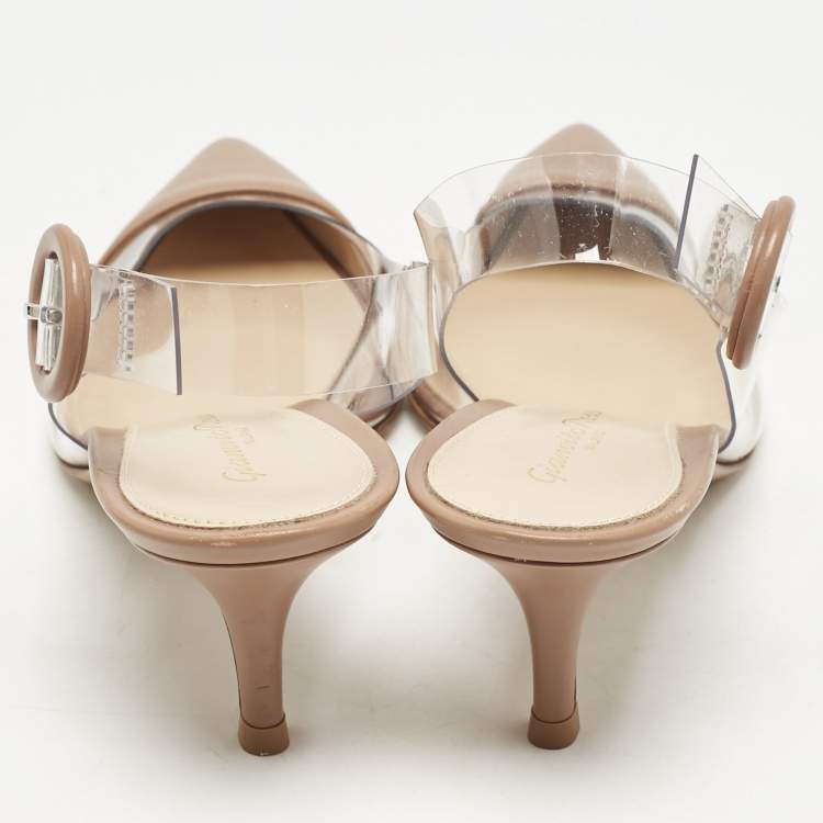Pre Owned Gianvito Rossi Beige Leather and PVC Alice Slingback Pumps Size 37